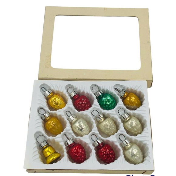 12 WEST GERMANY MERCURY GLASS PINE CONE Bells CHRISTMAS ORNAMENTS - Picture 1 of 7
